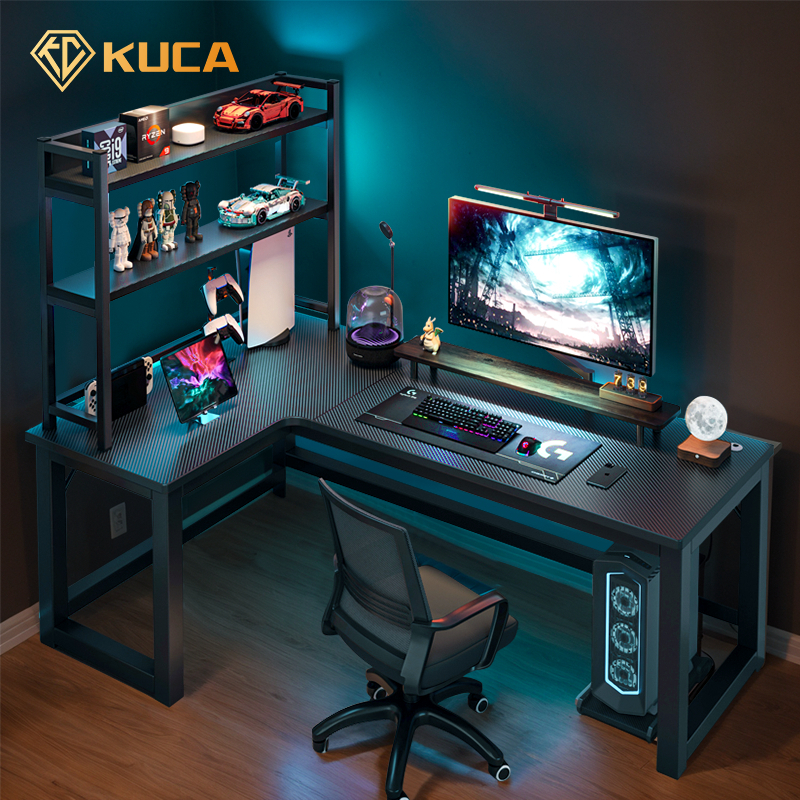 KUCA โต๊ะคอม วัสดุคาร์บอนไฟเบอร์ อเนกประสงค์รูปตัว L 120/140/160x120x75cm [รับประกัน 5 ปี]