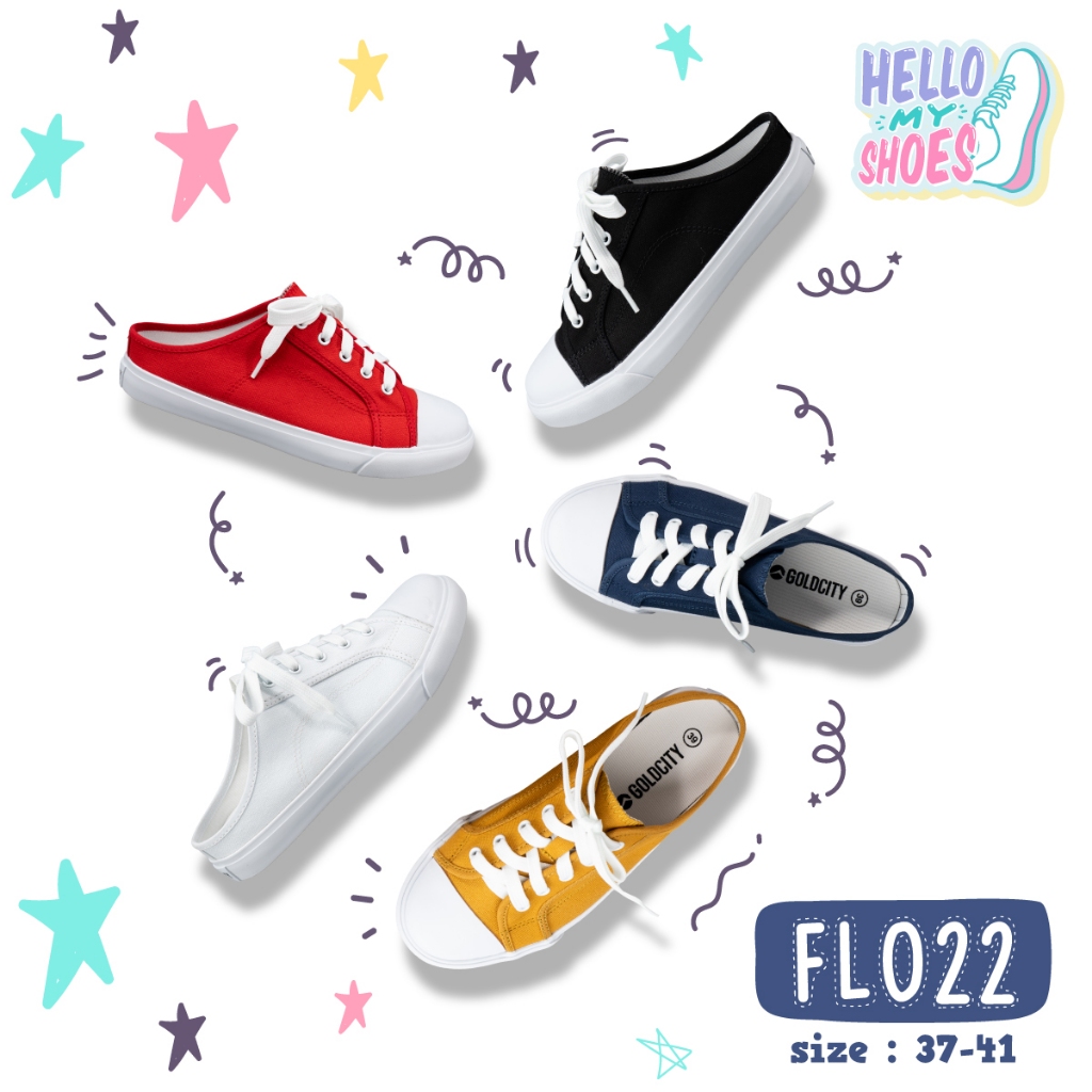 รองเท้าผ้าใบ เปิดส้น พื้นยางพารากันลื่น รุ่น FL022 สินค้าตรงปก จัดส่งไว แท้100%