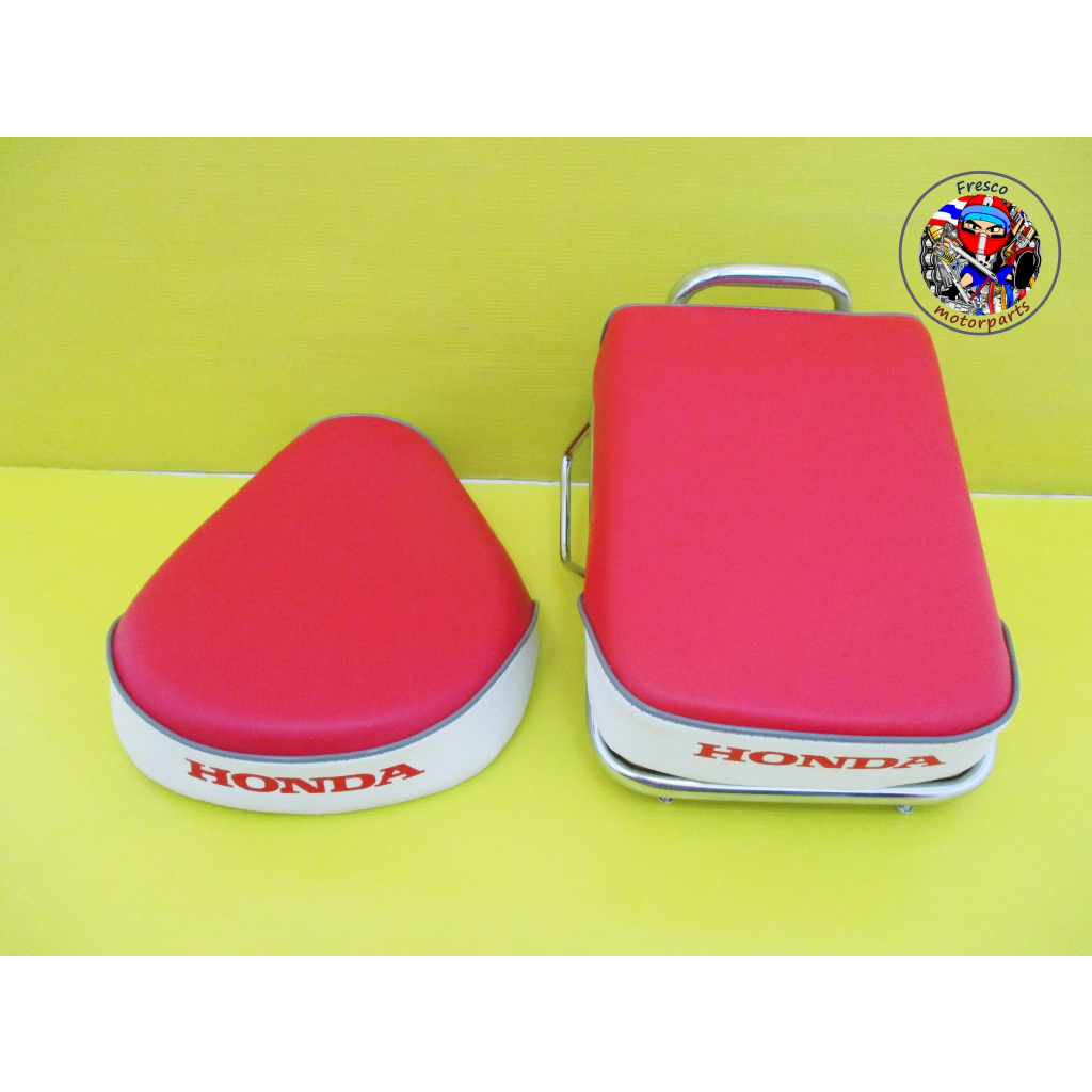 Fit For Honda C70 C90 Red / White Seat Set & Rear Rack Carrier เบาะสำหรับรถมอเตอร์ไซด์ พร้อมตะแกรงท้