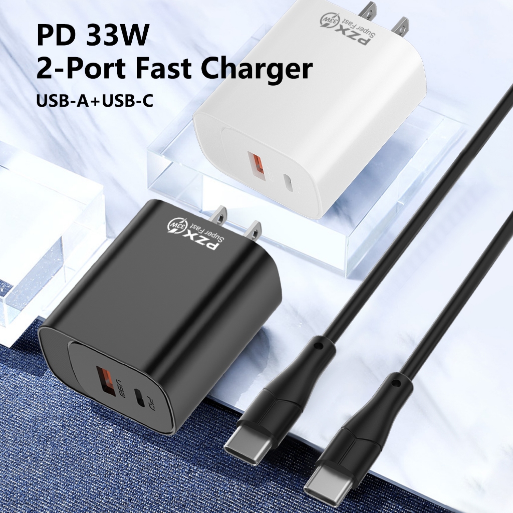 ชุดชาร์จ หัวชาร์จ 2ช่อง 33W Fast Charging P67 สายยาว1เมตร USB Type-C ชุดชาร์จไอโฟน.