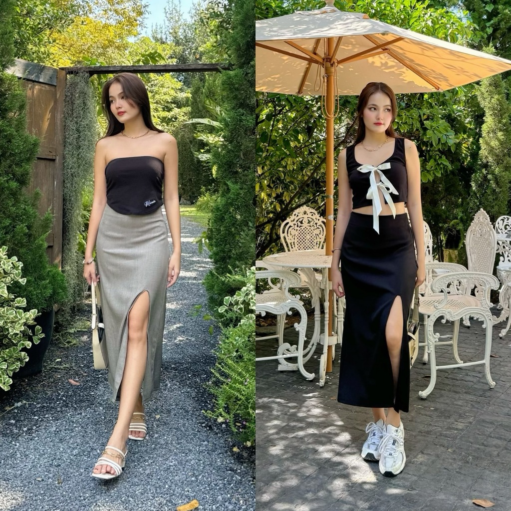 Spices Skirt กระโปรงยาวผ่าหน้า (8028)