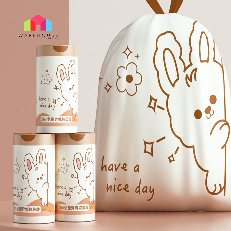 LuckyLT ถุงขยะ ถุงขยะมีหูหิ้ว ลายน่ารักๆ ขนาด45*50ซม.1ม้วน60ชิ้น