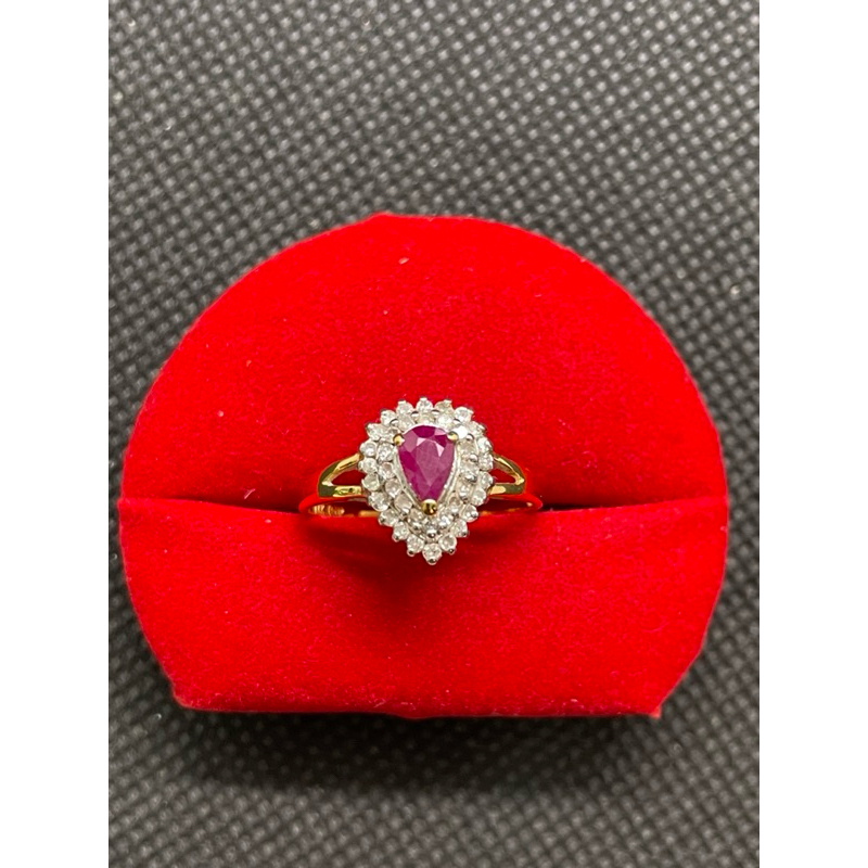 สินค้าหลุดจำนำแหวนทอง14K(585)ประดับด้วยเพชรแท้0.005ct X 36เม็ด ทับทิมแท้หยดน้ำ0.12ct X1เม็ด หนัก2กรั