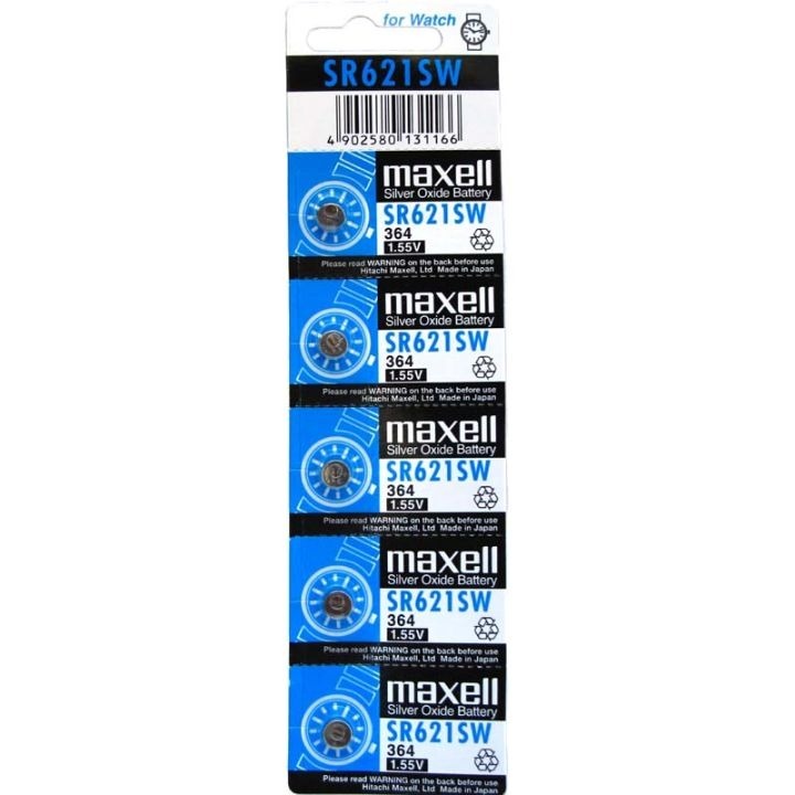 ถ่านกระดุมMaxell SR621SW/364 1.55V Made in Japan(แพค5ก้อน)Red