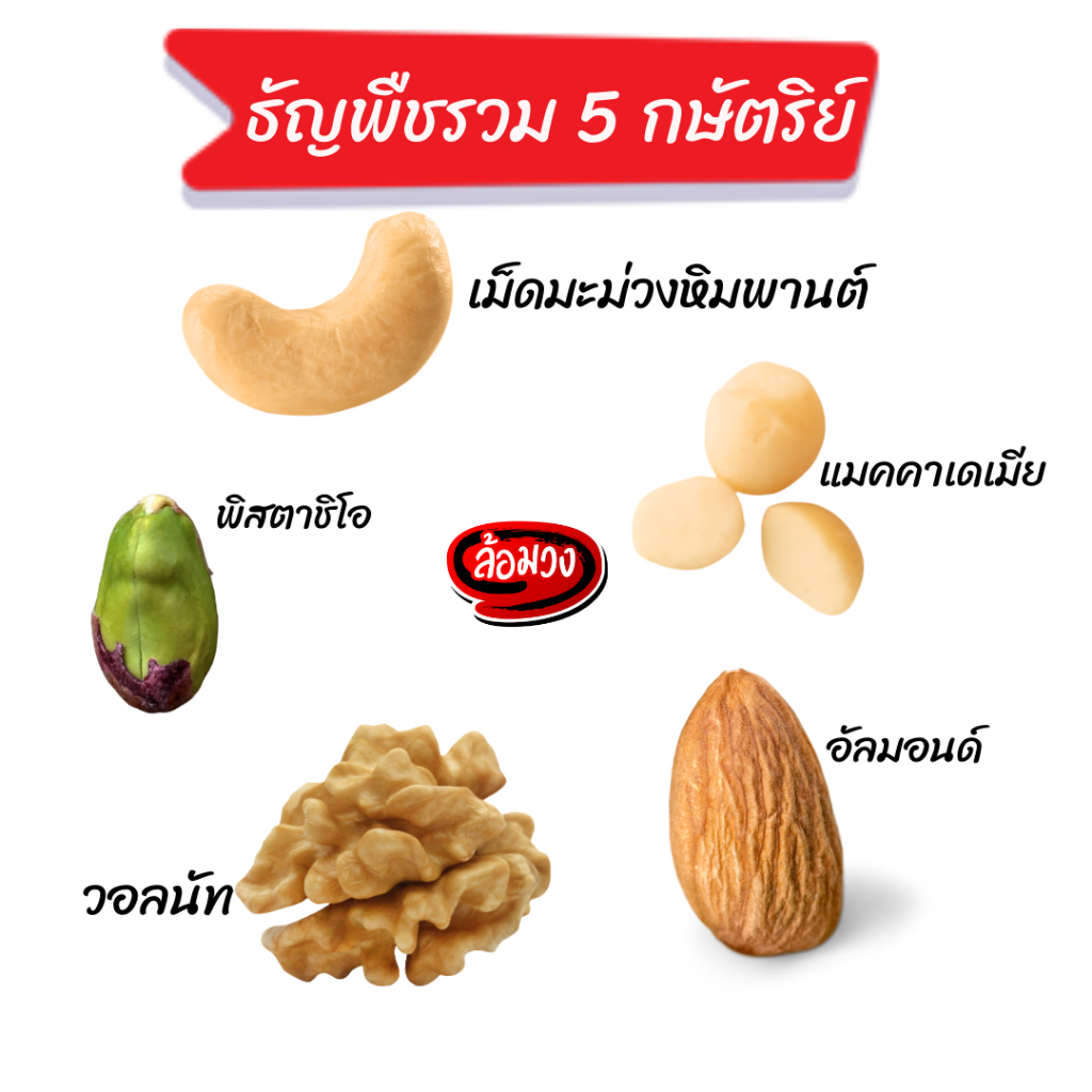 ธัญพืชรวม 5 ชนิด บรรจุกระปุก by ล้อมวง มะม่วงหิมพานต์ อัลมอนด์ พิสตาชิโอ แมคคาเดเมีย วอลนัท ธัญพืช