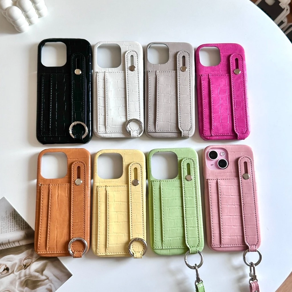 [i15] ส่งจากไทย 🌈8สี PC444 เคสหนังบัตร+สาย เคสใส่บัตร 2ชั้น เคสไอโฟน สำหรับ IPHONE รุ่น i11-15Promax