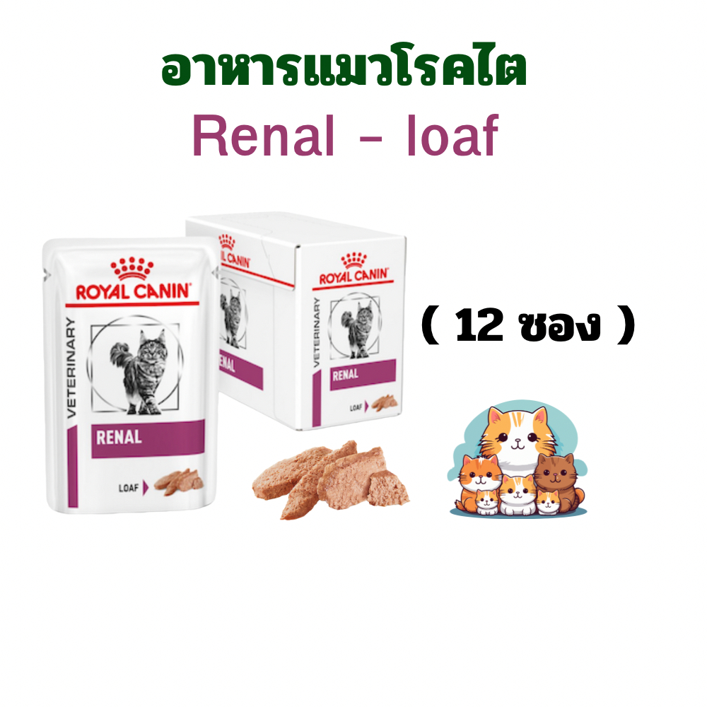 royal canin อาหารแมวโรคไต renal แบบ loaf 85 กรัม (12 ซอง) หมดอายุ : 19/01/2026