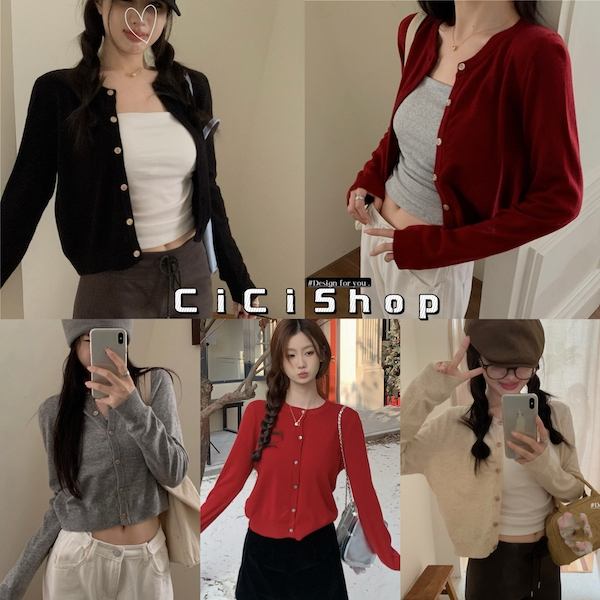 Cicishop(D091)เสื้อเเขนยาวไหมพรม กระดุมหน้าใช้งานได้จริง ผ้านิ่มยืดใส่สบาย แมทช์ได้หลายลุคหลายสไตล์
