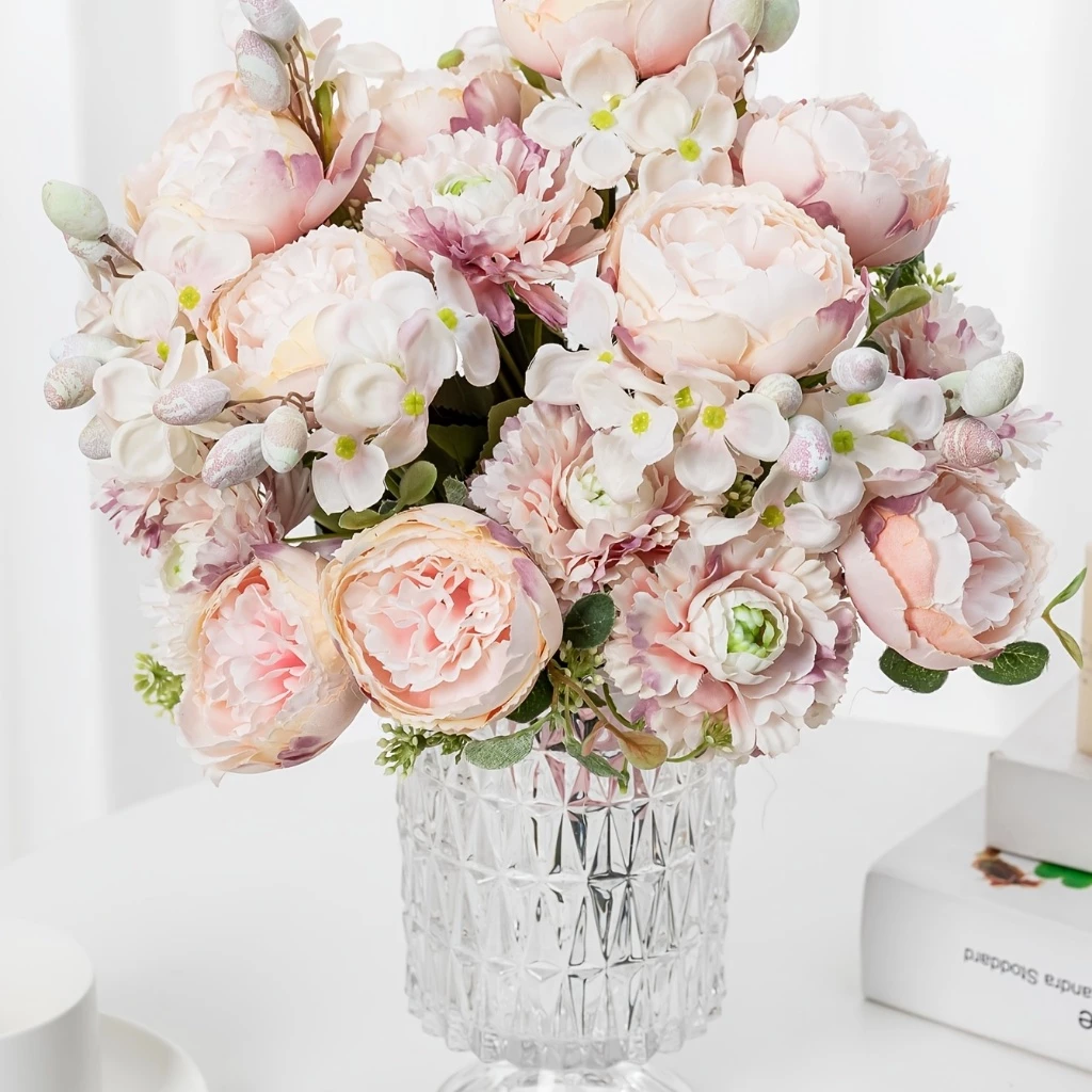 ช่อดอกโบตั๋น พีโอนี (Peony) ประดิษฐ์ สําหรับตกแต่งบ้าน งานแต่งงาน DIY ดอกไม้ปลอม C222