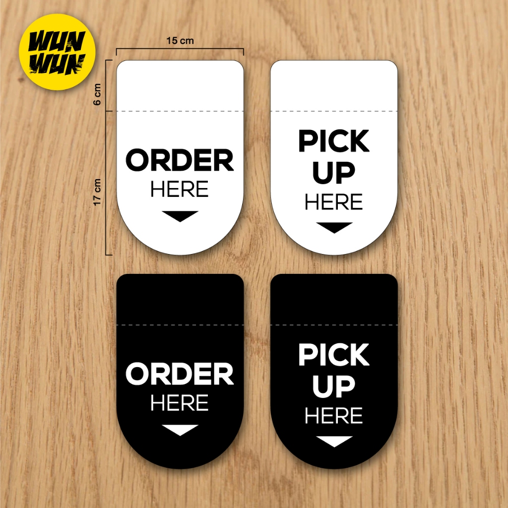 ป้ายติดโต๊ะ order/ pick up here ป้ายอะคริลิค ป้ายติดเคาน์เตอร์