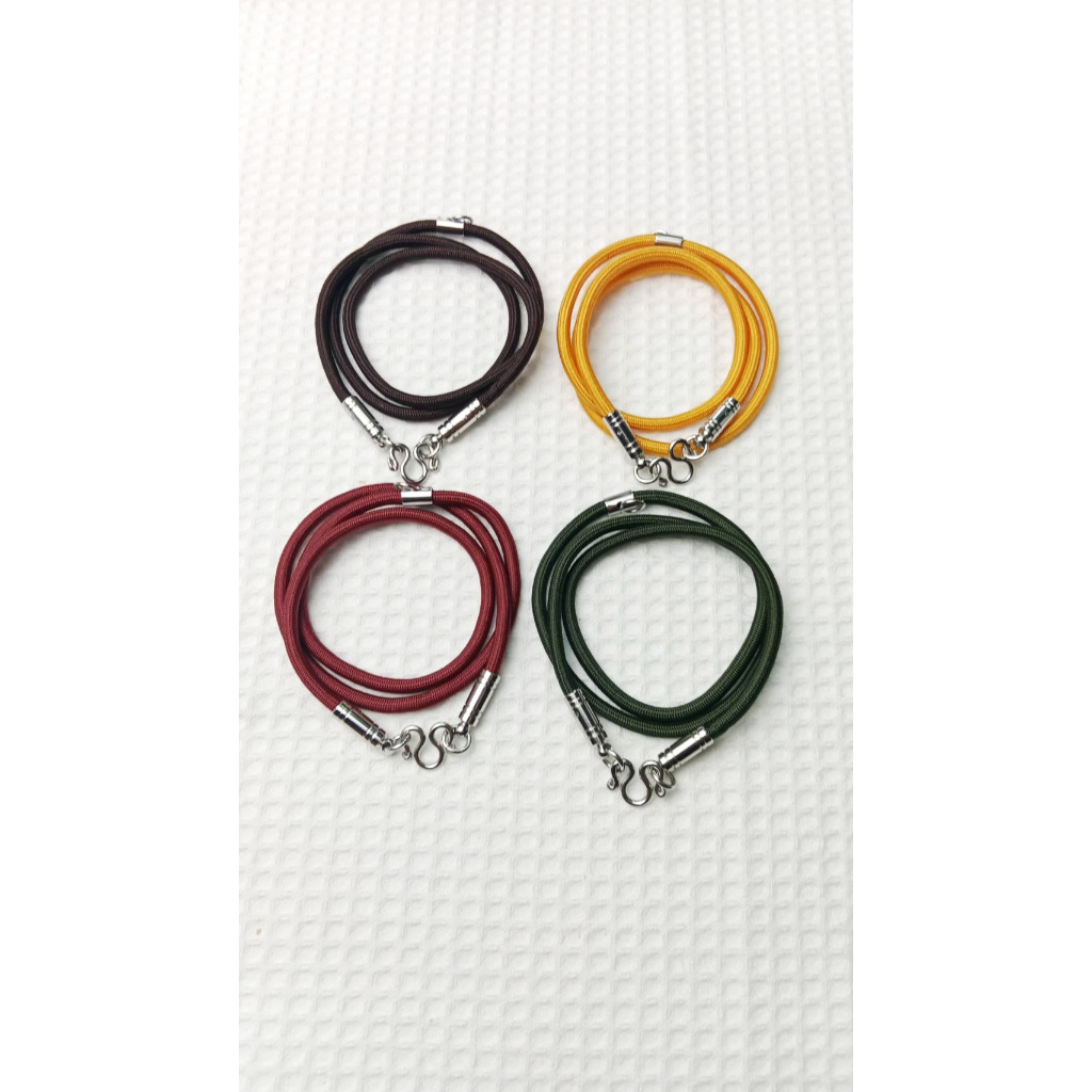 R61 สร้อยเชือกปลายหุ้มสแตนเลส 4 มิล 2 ห่วง (หน้า1 หลัง1) ยาว 24 นิ้ว สี เขียว/แดง/เหลือง/น้ำตาล สร้อยคอห้อยพระ