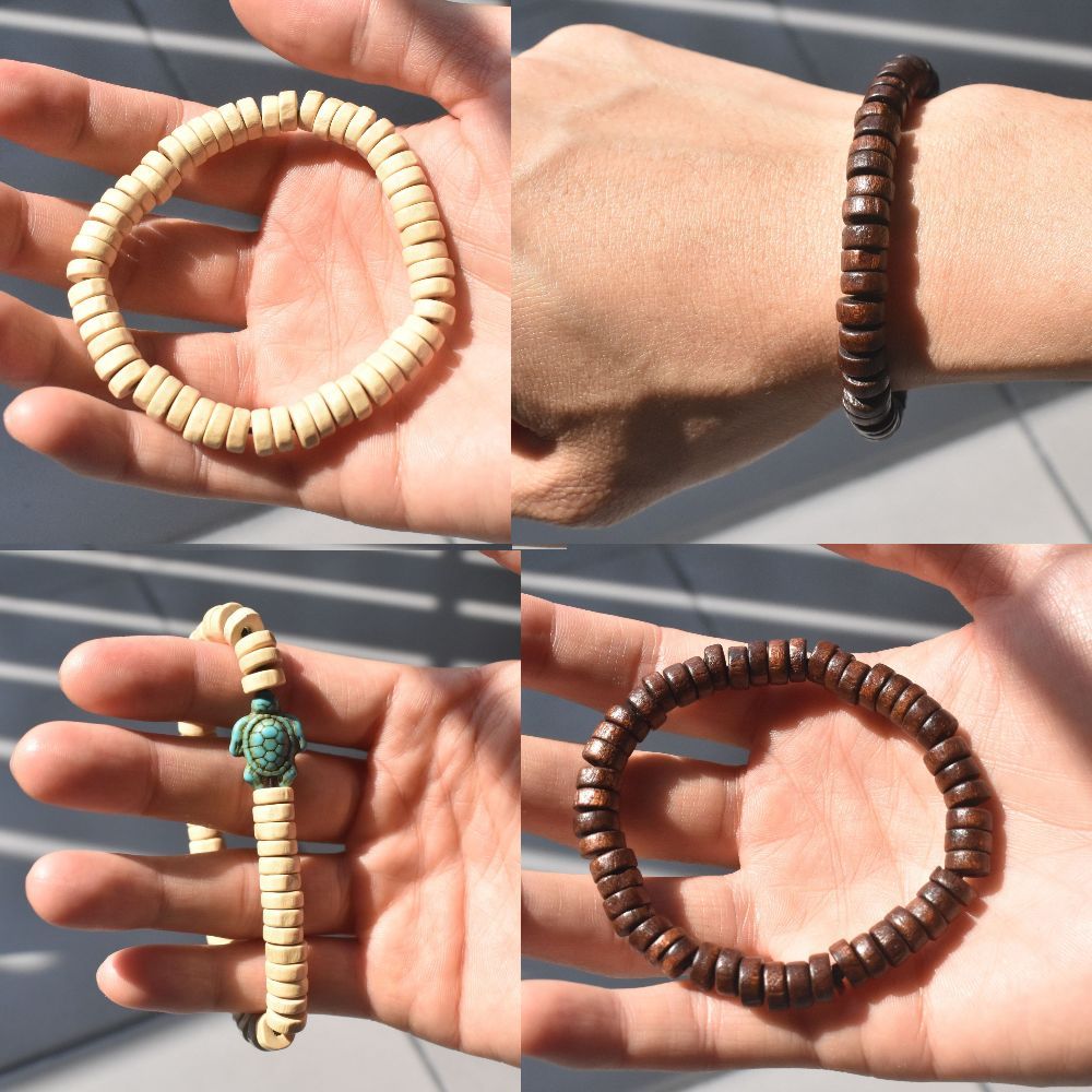 กำไลข้อมือไม้มินิมอล สีน้ำตาลเข็ม ครีม เต่า ทำจากไม้แท้ มีน้ำหนักเบาสบายข้อมือ สินค้าทำด้วยมือ