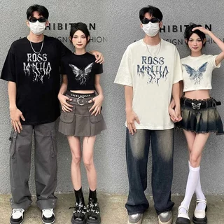 เสื้อคู่รักชายหญิง oversize เสื้อผ้าแฟชั่นวัยรุ่นน่ารัก เสื้อครอปเท่ๆวินเทจโอเวอร์ไซส์ผู้หญิงสไตล์เกาหลี สกรีนลาย ไปทะเล