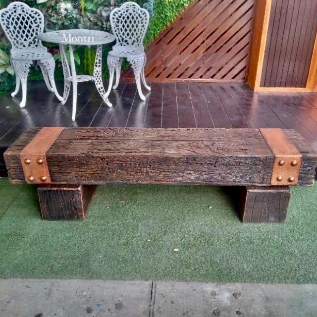 เก้าอี้สนาม ม้านั่งสนามในสวน เก้าอี้แต่งสวน รุ่น เนเจอร์03 ยาว 180 cm. เก้าอี้ไม้หมอน งาน DiY เสมือนไม้จริง ทนแดด ทนฝน