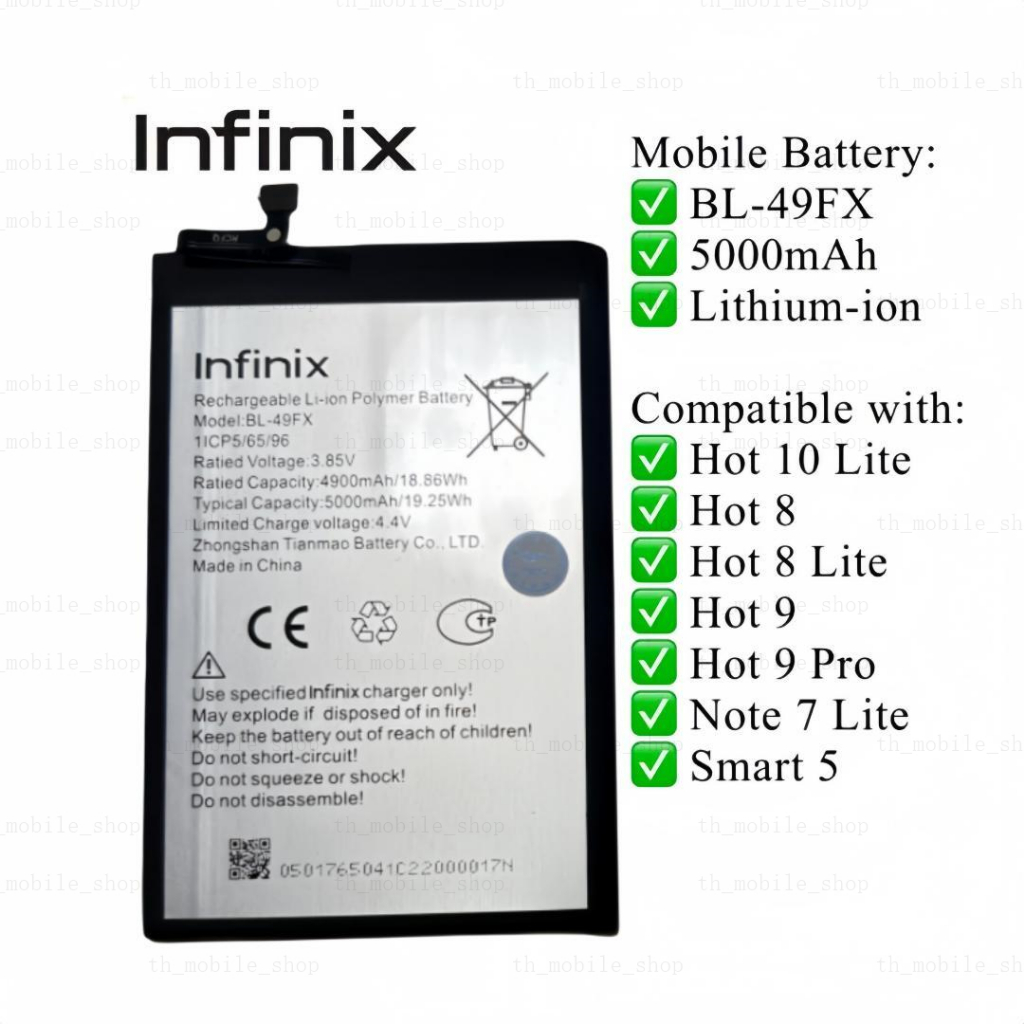 แบตinfinix Hot8 แบตเตอรี่ Battery infinix Hot 8 model BL-49FX แบต infinix Hot 8,Hot 8 lite