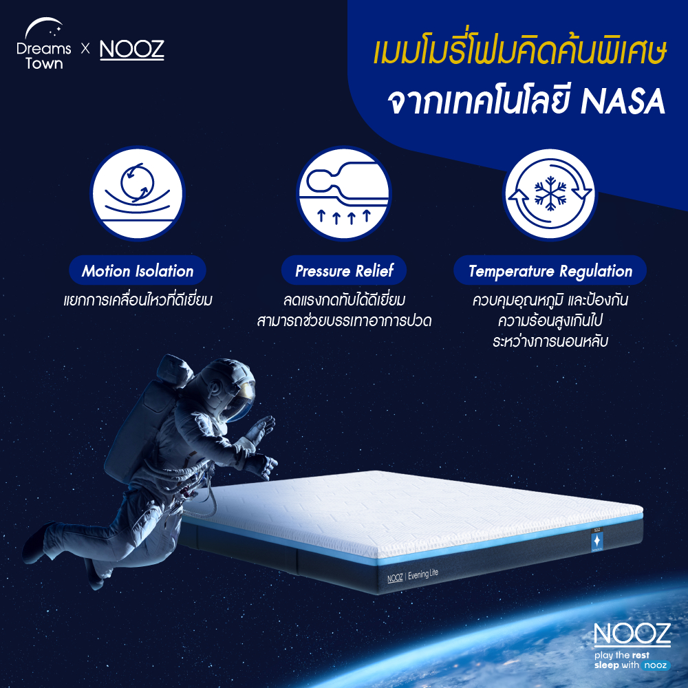 NOOZ ที่นอนเมมโมรี่โฟม ผสมคูลลิ่งเจลไม่กักเก็บความร้อน ช่วยกระจายแรงกดทับ ระบายอากาศได้ดี Memory Foam รุ่น Evening Lite Evo หนา 4 นิ้ว 3.5 ฟุต