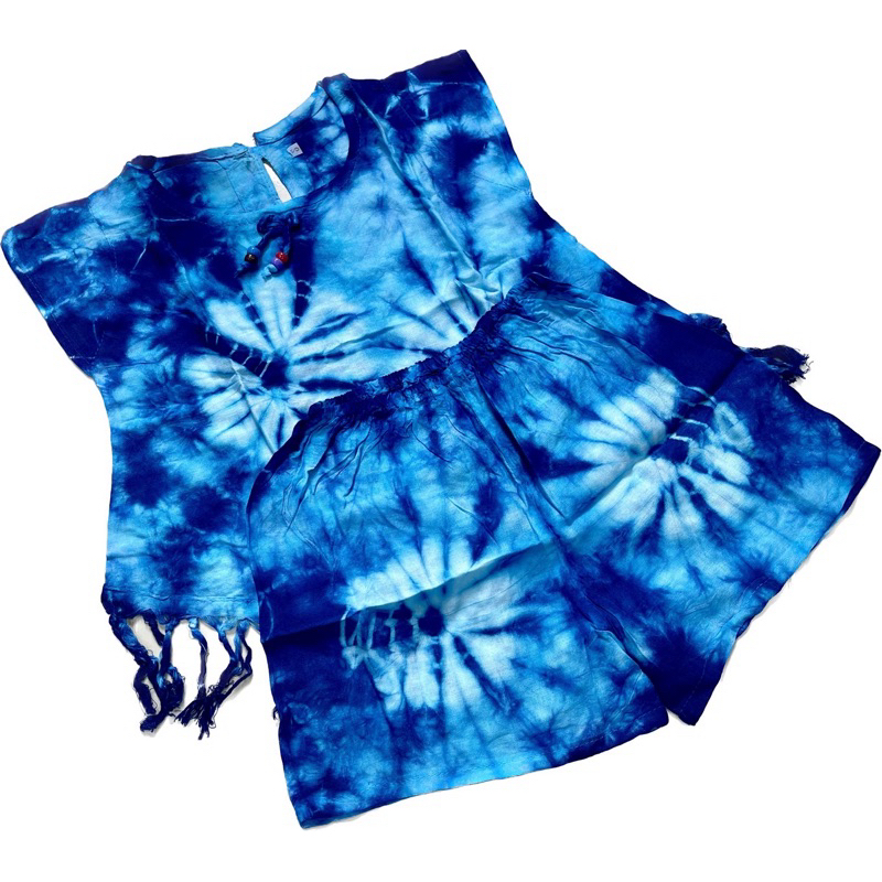 ชุดเด็กมัดย้อมสีสันสดใสเนื้อผ้าสปันแขนระบายใส่สบายมีตั้งแต่เด็กแรกเกิด(คละลาย)