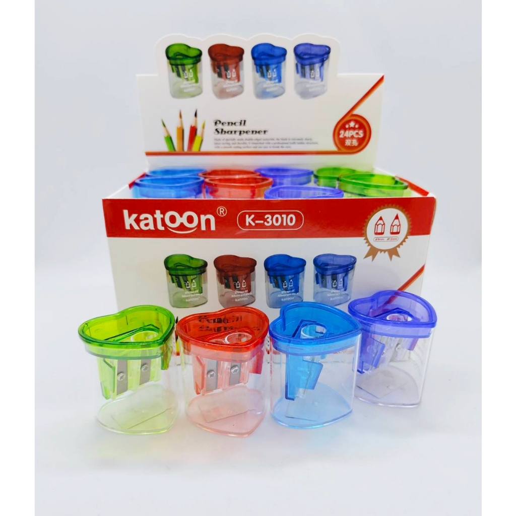 🔥 แพ๊ค 24 PCS หัวใจ3010🔥 กบเหลาดินสอ 2 รู รูปหัวใจที่เหลาดินสอ คละสี แบบมือหมุน เหลาง่าย มีฝา เครื่องเขียน โรงเรียน