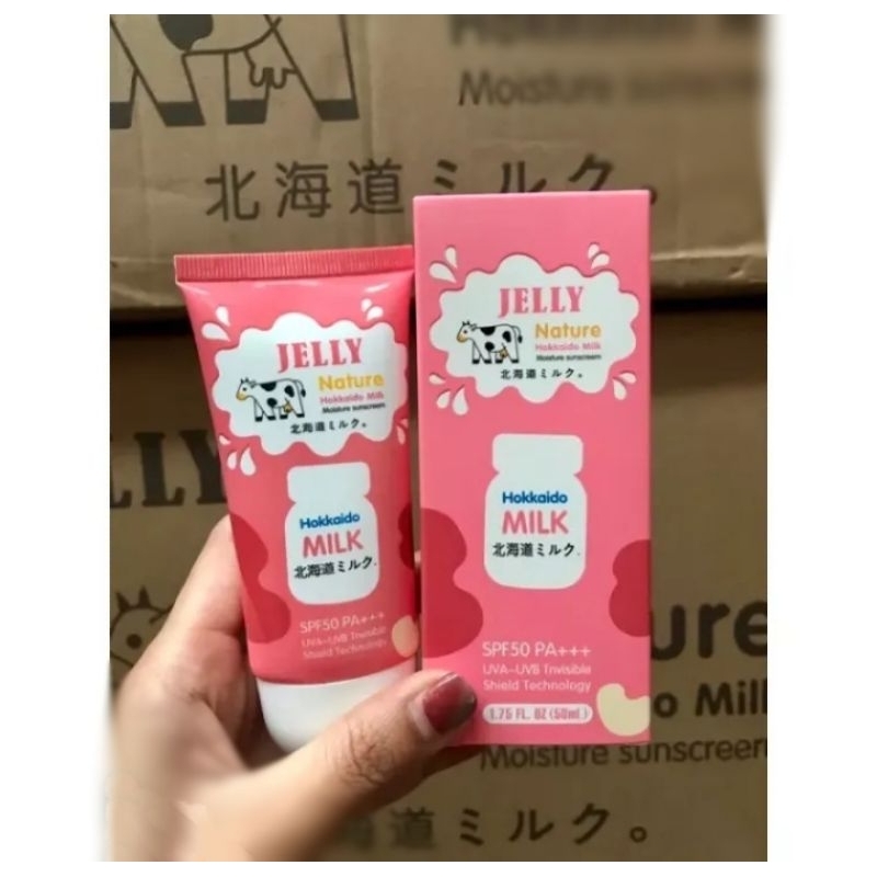 กันแดดหน้าเงา กันแดดเจลลี่ กันแดดนม กันแดดฮอกไกโด Jelly Nature Hokkaido Milk Sunscreen SPF 50pa+++ 60ml กันแดดนมฮอกไกโด