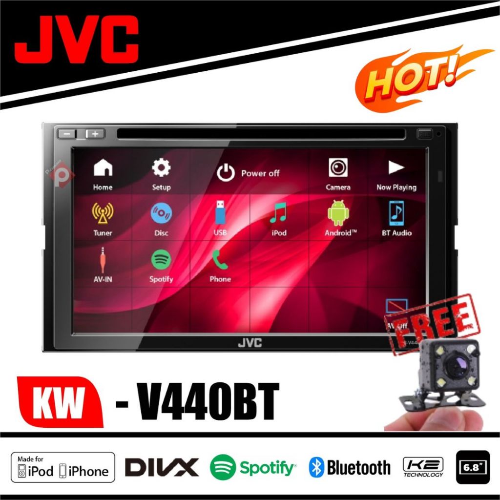 JVC KW-V440BT เครื่องเสียงรถยนต์จอ2DIN ขนาด 6.8 นิ้ว (6.8" WVGA) Bluetooth -อุปกรณ์รับสัญญาณ DVD/CD/USB