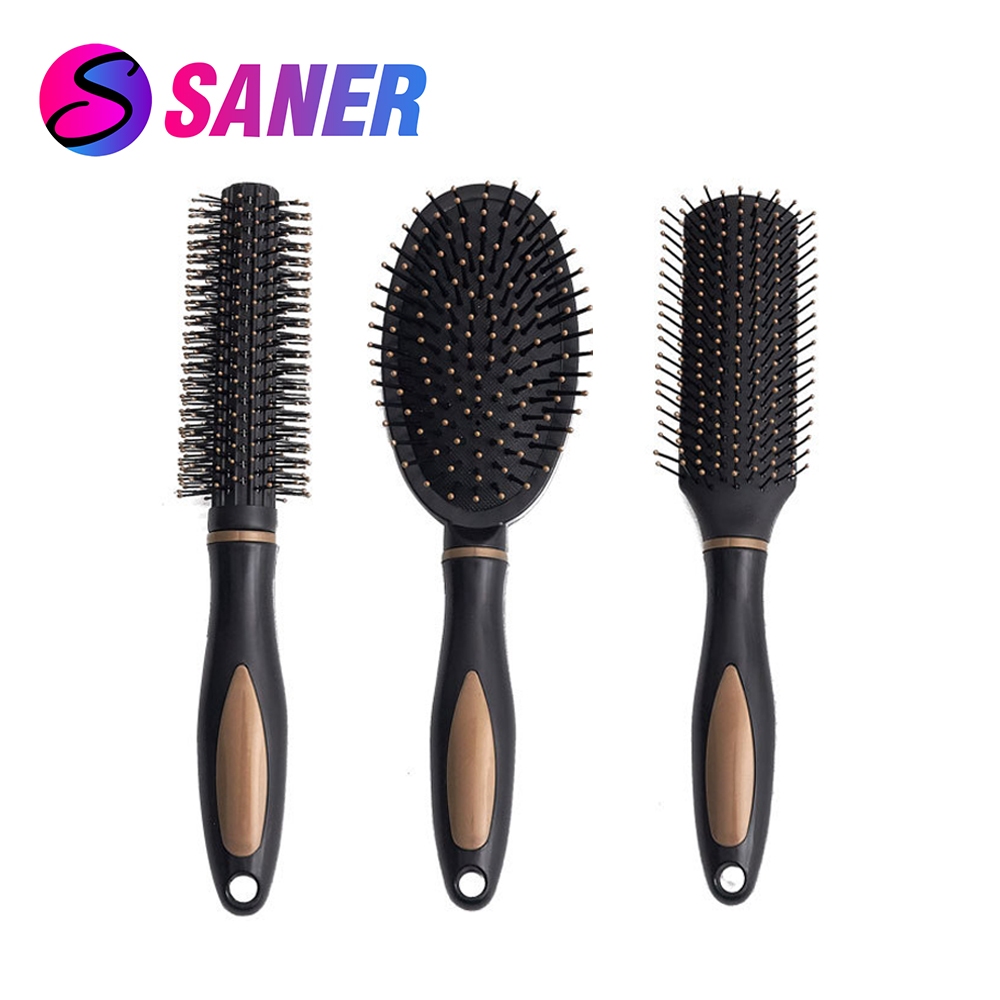 SANER แปรงสระผม หวีนวด แปรงหวีผม ด้ามพลาสติก กลมไดร์ผม