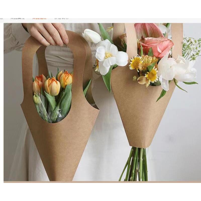 ถุงใส่ดอกไม้ ดอกกุหลาบ กระดาษหนา กระดาษคราฟ มีหูหิ้ว สีพื้น พร้อมส่ง