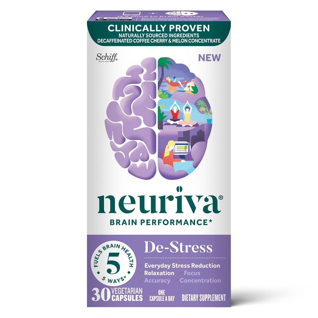 พร้อมส่ง วิตามิน ผ่อนคลาย Schiff, Neuriva Brain Performance, De-Stress, 30 Vegetarian Capsules