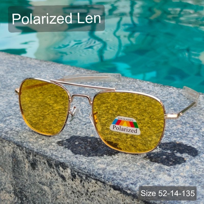 แว่นกันแดด แว่นตา ทรงนักบิน สไตล์วินเทจ เลนส์polarizedตัดแสง(เลนส์สีเหลืองใส่ขับรถกลางคืน)ฟรีกล่องทุกชิ้น