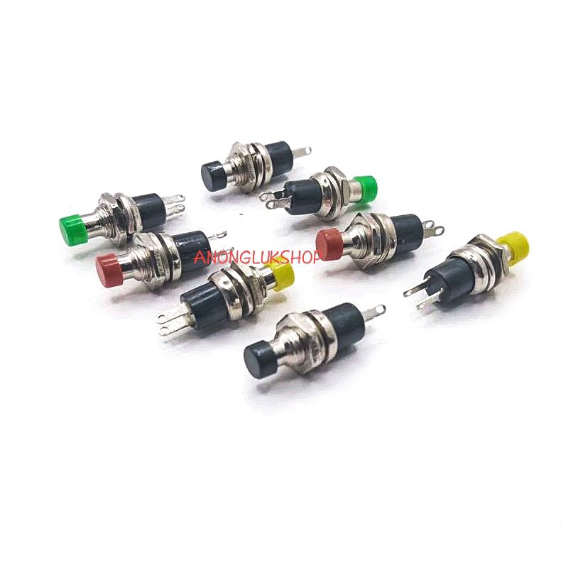 5ตัว 👉👉 สวิตช์กดติด ปล่อยดับ PBS-110 2ขา เกลียวบนขนาด 7มิล กระแส 1A 250V