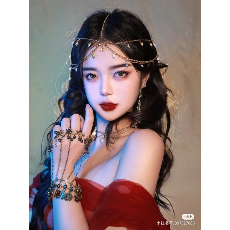 𝓑𝓮𝓪𝓾𝓽𝓲𝓯𝔂สร้อยข้อมือเหรียญกระดิ่งสวมนิ้ววินเทจสไตล์จีนอินเดียสำหรับเป็นพร็อพเพิ่มความสวยงาม - รูปที่ 4