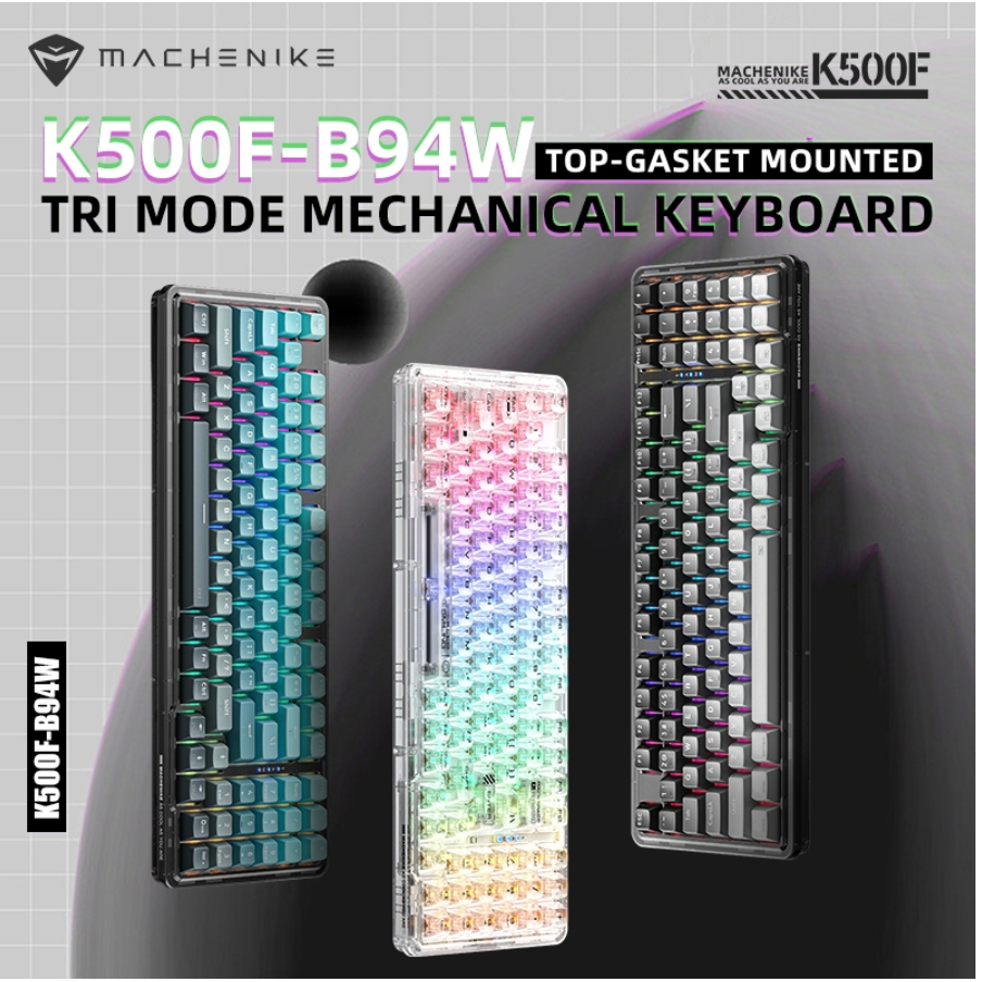 ใหม่มาก Machenike K500F คีย์บอร์ดเมคคานิคอลไร้สาย บลูทูธ 2.4G 94 คีย์ โหมด 90% มีไฟแบ็คไลท์ RGB keyb