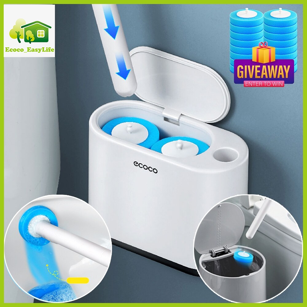 [พร้อมส่ง]ECOCO แปรงขัดส้วม แบบใช้แล้วทิ้ง ที่ขัดห้องน้ำ ติดผนัง เปลี่ยนหัวได้ มีน้ำยาในตัว