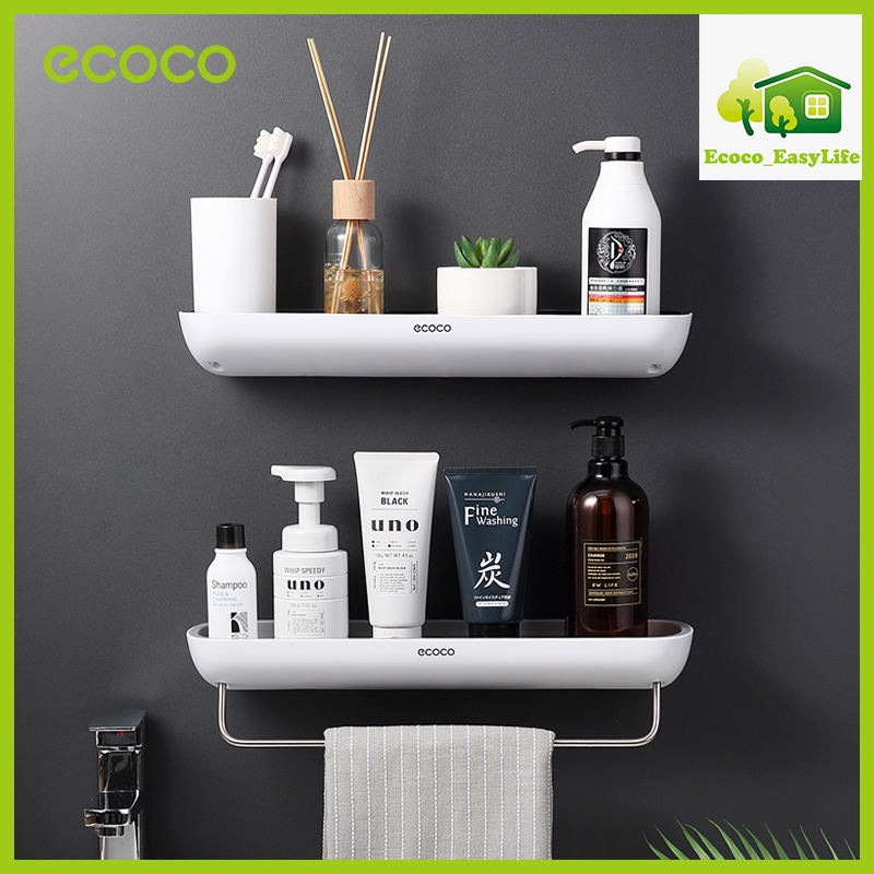 [พร้อมส่ง]ECOCO ชั้นวางของในห้องน้ำ กันน้ำ ชั้นเก็บของ ติดผนัง รุ่นไม่ต้องเจาะ พร้อมราวแขวนผ้าเช็ดตัว