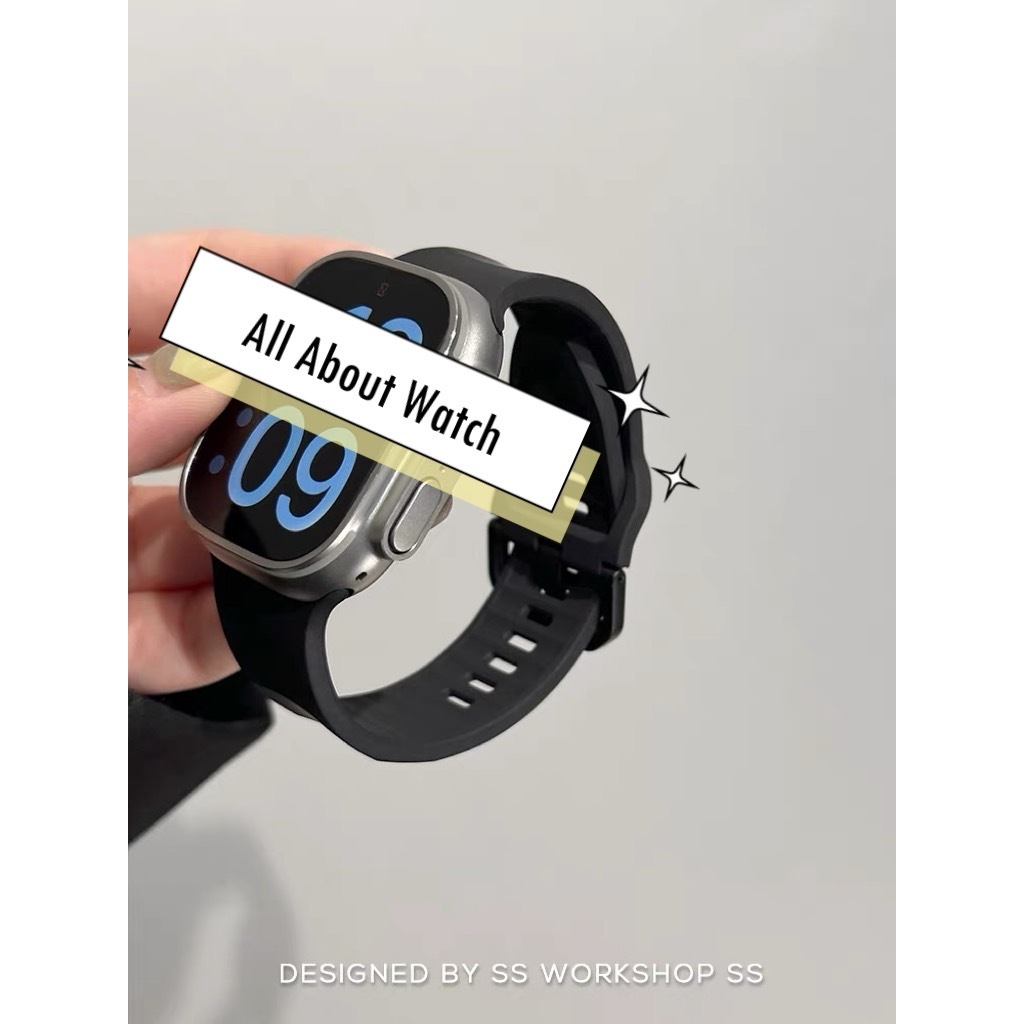 สายนาฬิกาลายคลื่น แบบเข็มขัดล็อคสีดำ ใช้ได้กับ Smart Watch 9 8 7 6 5 4 3 2 1 Se Ultra และ X19Promax 