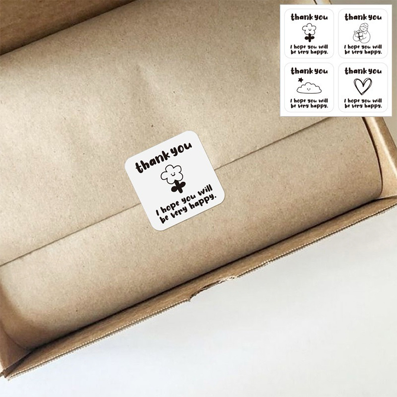❣️พร้อมส่ง❣️ 【100ดวง/แพ็ค】 Thank you stickers สติ๊กเกอร์ขอบคุณ ขนาด 4*4 ซม.