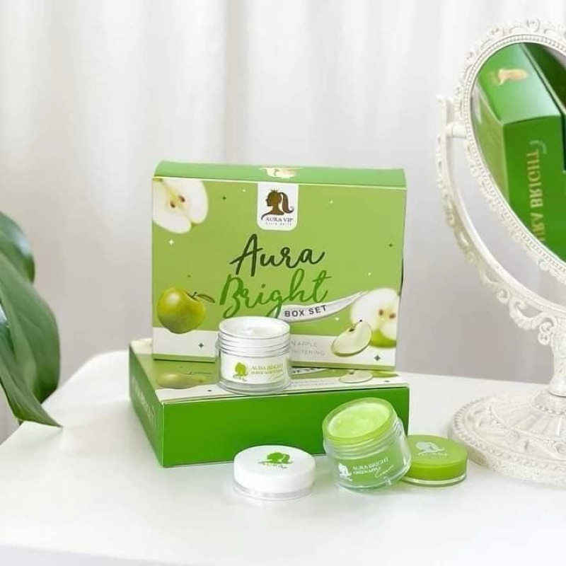 ครีมออร่าไบร์ท Aura Bright Green Apple cream แบรนด์ออร่าวีไอพี ครีมแอปเปิ้ลเขียว