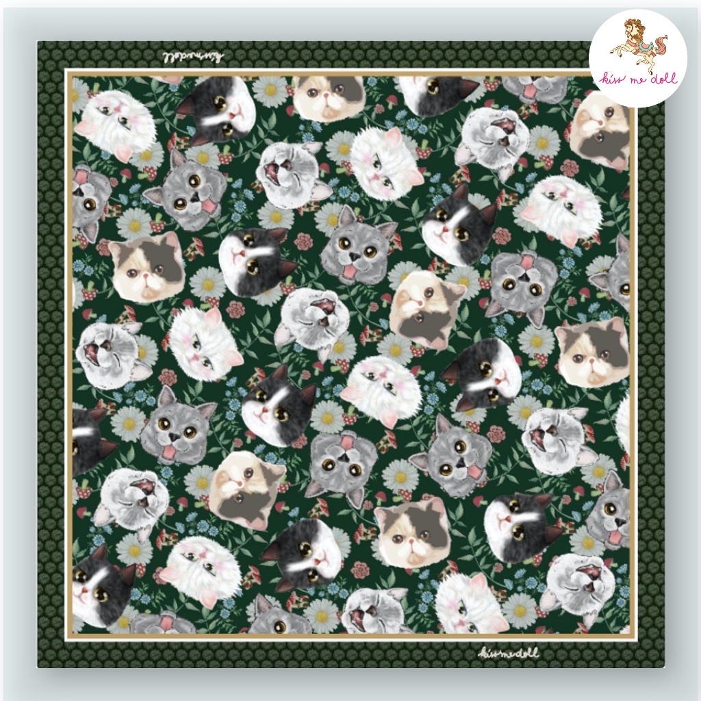 Kiss me doll ผ้าพันคอ ผ้าคลุมไหล่ ( แมว ) ทาสแมวห้ามพลาด! ลาย Moju ขนาด 100x100 cm.