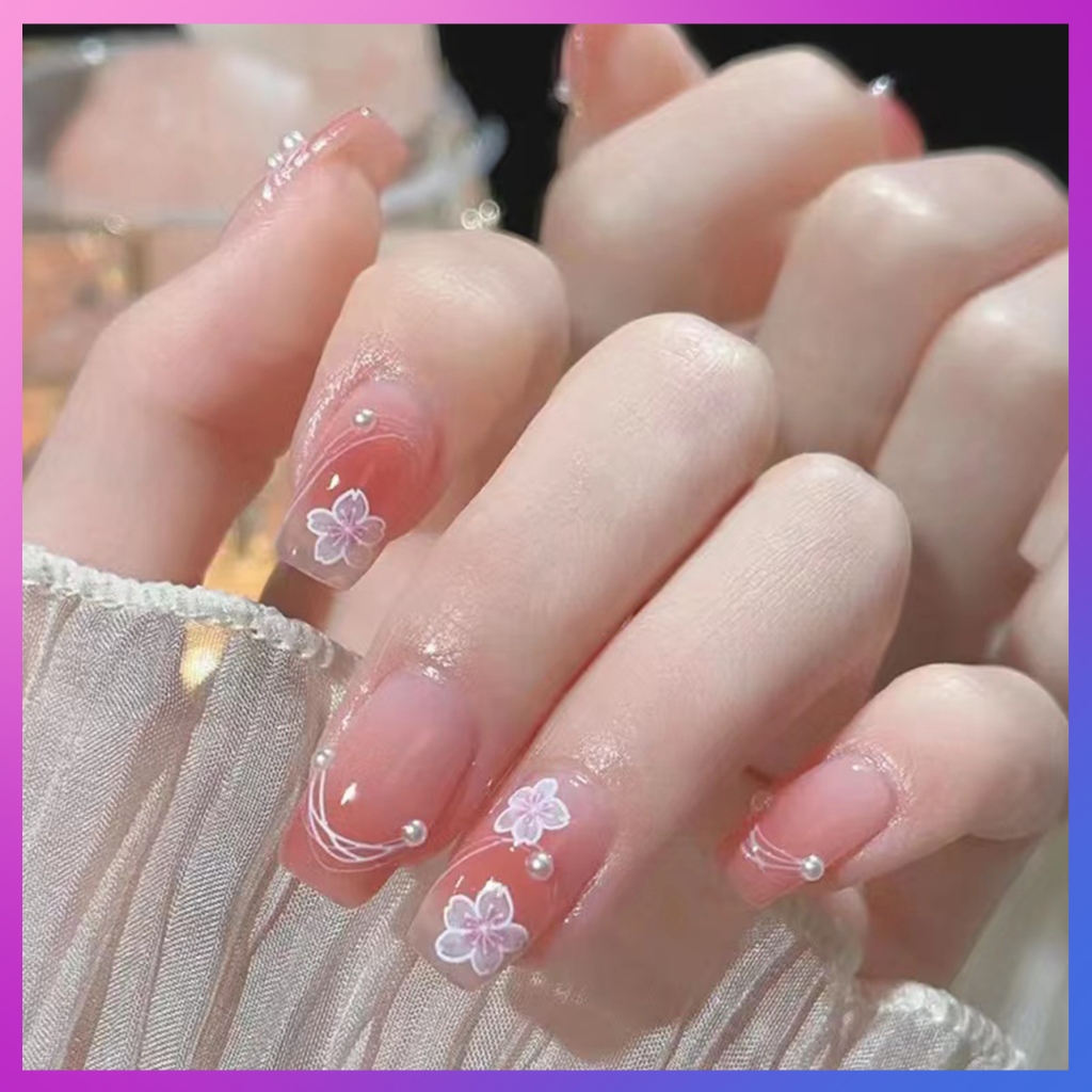 【DD603】เล็บปลอม ขายดีที่สุดในไทย เล็บปลอม ประดับเพชร ลายดอกไม้ และผีเสื้อ(24 ชิ้นต่อกล่อง)