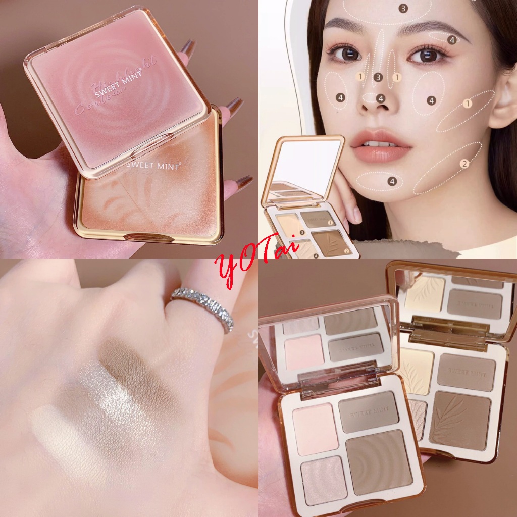 YOTAI ❤️Sweet Mint❤️ พาเลทคอนทัวร์ ไฮไลท์เฉดดิ้ง พาเลทไฮไลท์เฉดดิ้ง สร้างมิติ คอนทัวร์ กันน้ำ กันเหงื่อ ติดทนยาวนาน