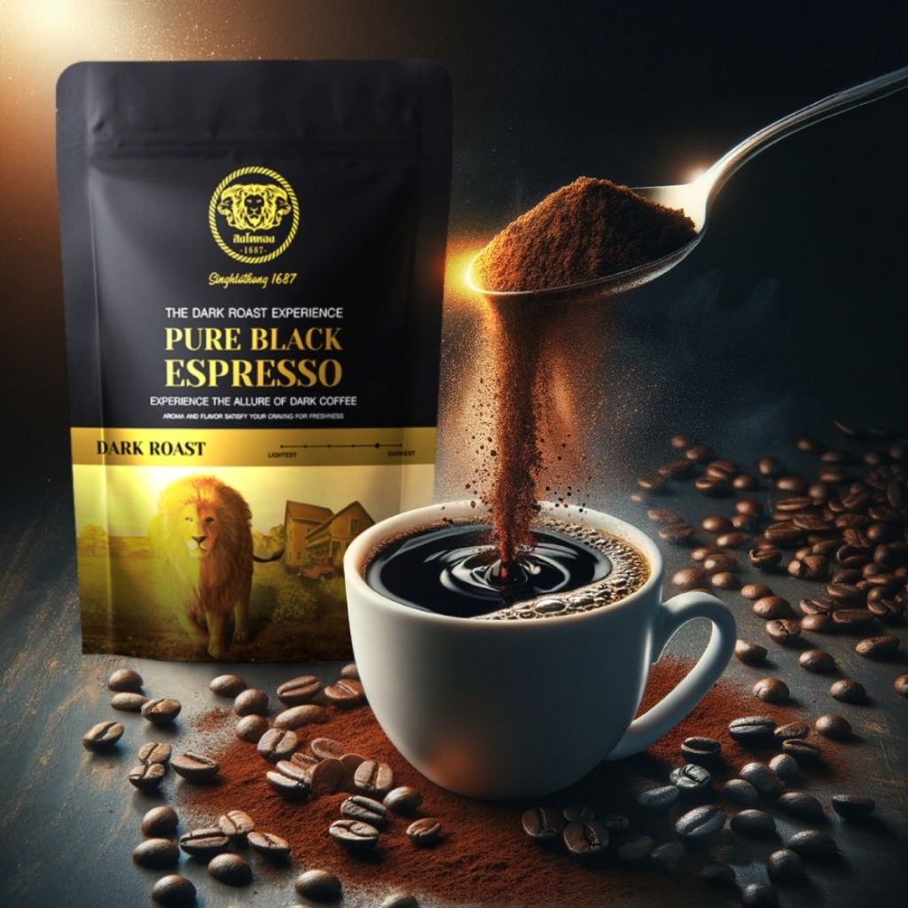 แบล็คเอสเปรสโซ่ Black Espresso สิงโตทอง Singhtothong กาแฟดําสดพรีเมี่ยมอาราบิก้า 100% แบบผงสำเร็จรูป สกัดแบบสเปรย์ดราย