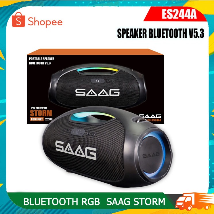 SAAG STORM  (ES244A) SPEAKER BLUETOOTH RGB (ลำโพงบลูทูธ) กันน้ำ 5400mAH 60W สีดำ