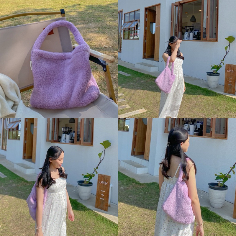 [พร้อมส่ง] Fluffy bag Size:M กระเป๋าขนนุ่ม สะพายไหล่ 13 สี งานผลิตในไทย made in Thailand ใส่ไอแพดได้ ราคา ถูกที่สุด ดีลบีเคเค แกลเลอรีภาพที่ 8