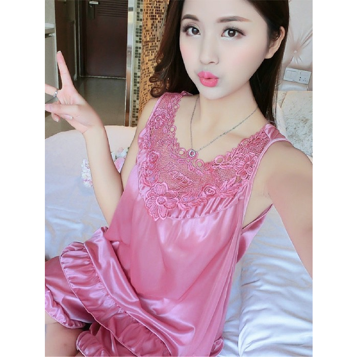ชุดนอน Happy ชุดนอนผ้าซาติน ผ้าบางเบาใส่สบาย เสื้อ+กางเกง