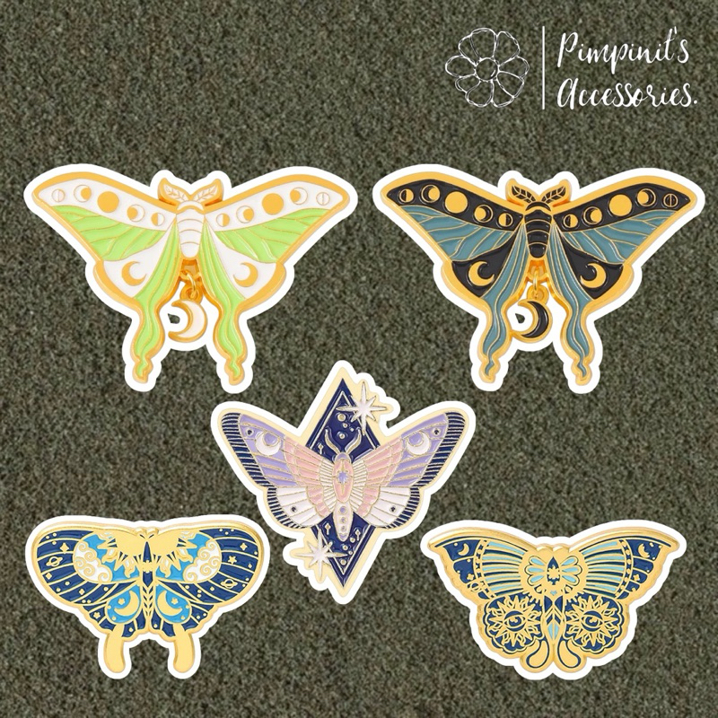 ✿ ร้านในไทยพร้อมส่ง : เข็มกลัดเซ็ทผีเสื้อและผีเสื้อกลางคืน | BUTTERFLY & MOTH Enamel Brooch Pin Set.