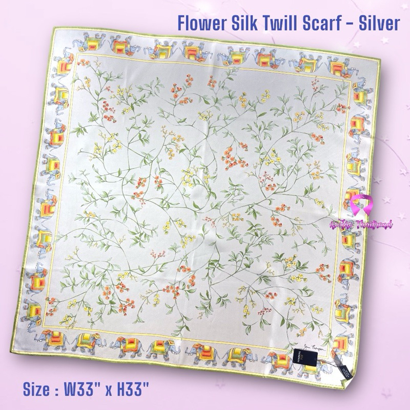 ผ้าพันคอ Jim Thompson รุ่น Flower Silk Twill Scarf - Silver