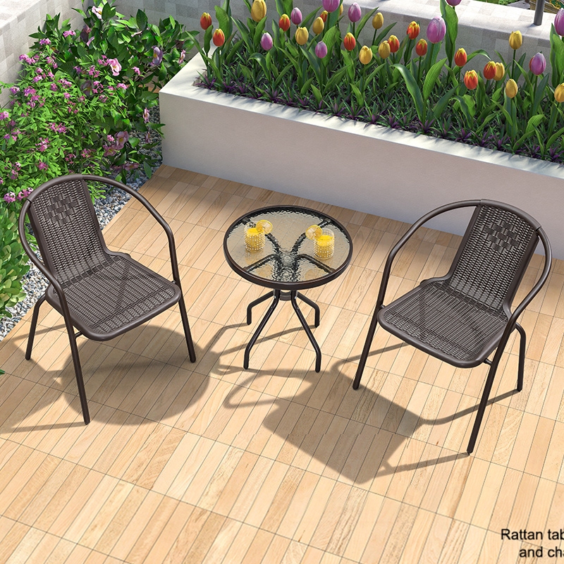 AiHome เก้าอี้หวายเทียม 🌟สินค้าพร้อมส่ง🚚ชุดโต๊ะสนาม PE ท็อปกระจก