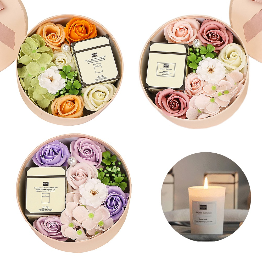 🚚จัดส่งทันที🚚อโรมาเทอราพี + ดอกไม้สบู่ (กล่องของขวัญกลม) พร้อมการ์ดอวยพรและเทียนหอม - รูปที่ 2