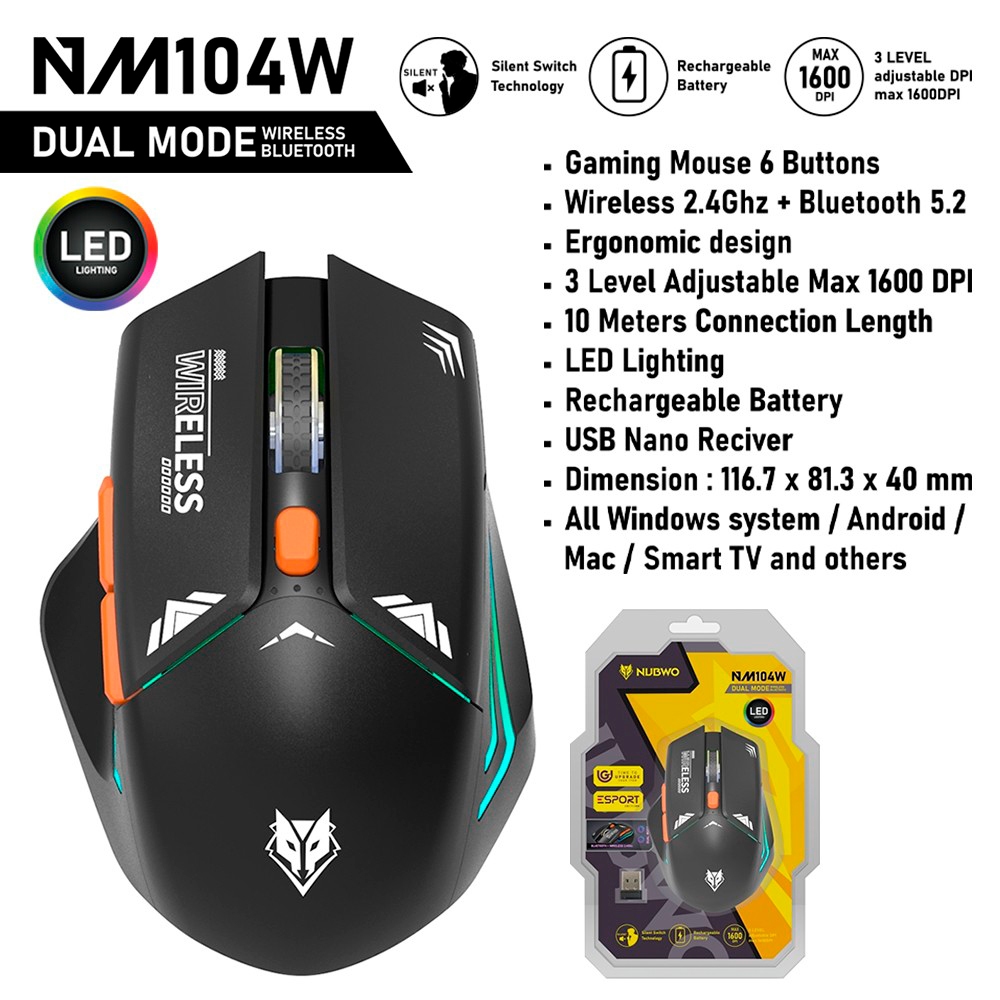 NUBWO MULTI MODE(2.4G/BT5.2)MOUSE รุ่น NM104W เมาส์ไร้สาย ไร้เสียงคลิก รับประกัน 1 ปี รูปที่ 3