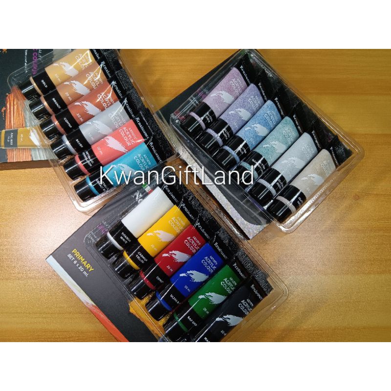 ชุดสี อะคริลิค 6 สี ขนาด 20 ml เบสิก แมทาลิค Metallic และ Gliter แบนด์ เรเนซองค์