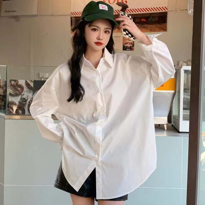 พร้อมส่ง PBBX10 เสื้อเชิ้ตแขนยาว สีพื่น ขาว/ฟ้า/ดำ ไม่กระเป๋า ทรงสวย Freesize ใส่ทำงานสวยๆสำหรับผู้หญิง